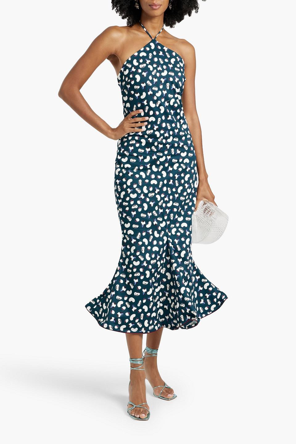 Ati  Cosecha fluted printed cotton-blend halterneck midi dress