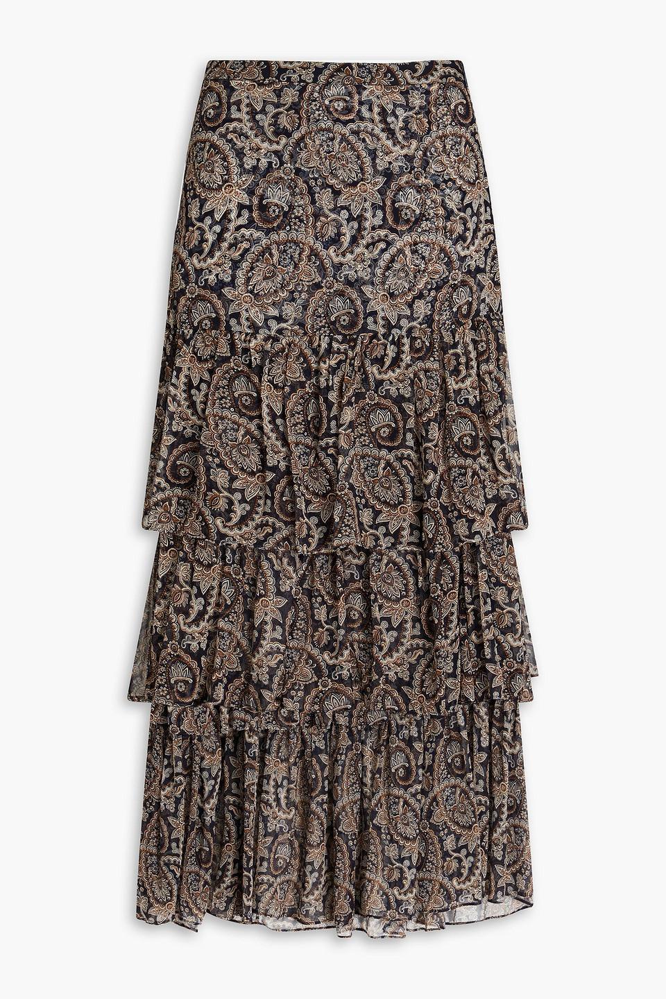 Shailene tiered paisley-print silk-georgette midi skirt