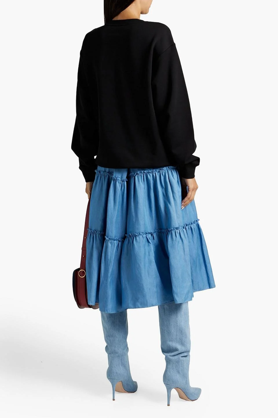 Tiered twill midi skirt