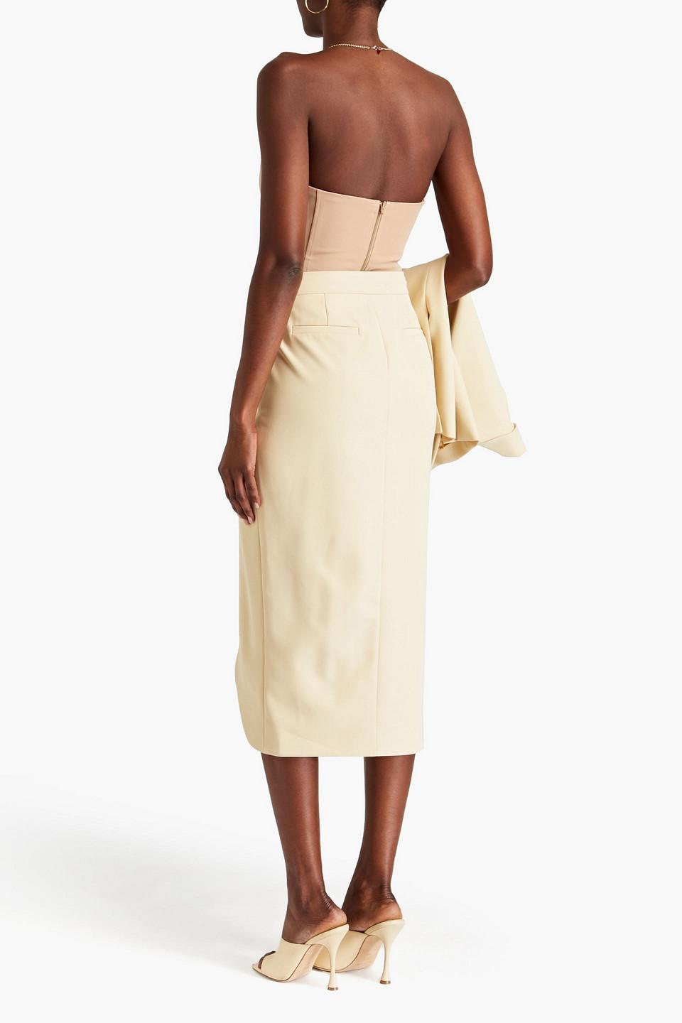 Vienna wrap-effect crepe midi skirt