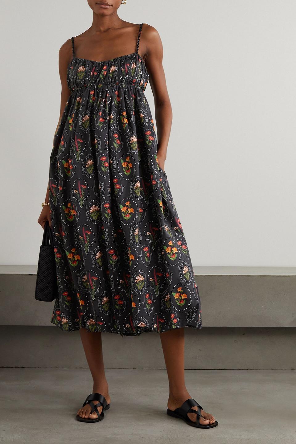 Limonaria Oasis open-back floral-print cotton-poplin midi dress