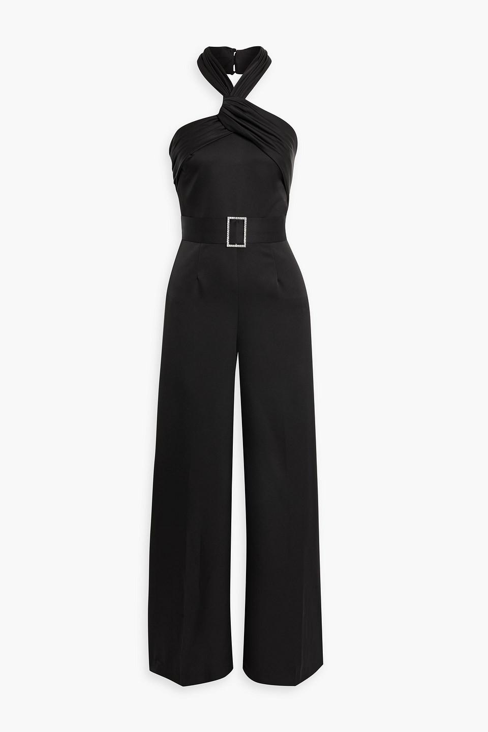 Kani crystal-embellished satin-crepe wide-leg halterneck jumpsuit