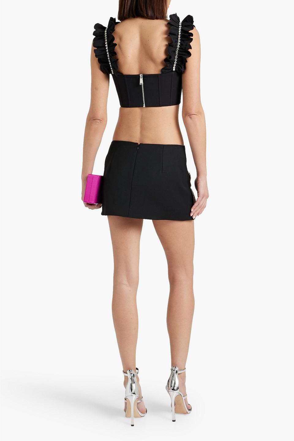 Cropped crystal-embellished cotton-poplin bustier top