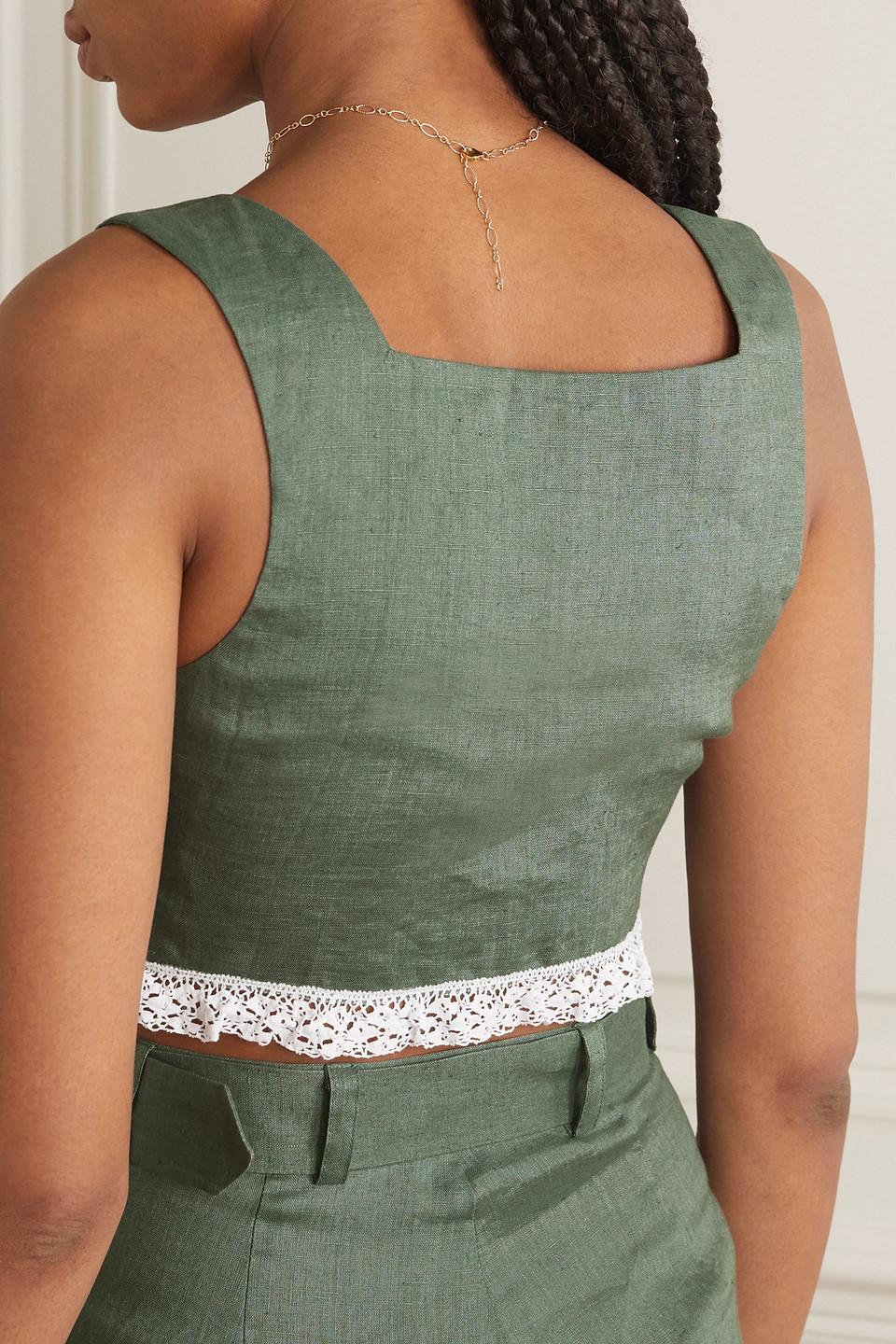 Billie cropped crochet-trimmed linen top