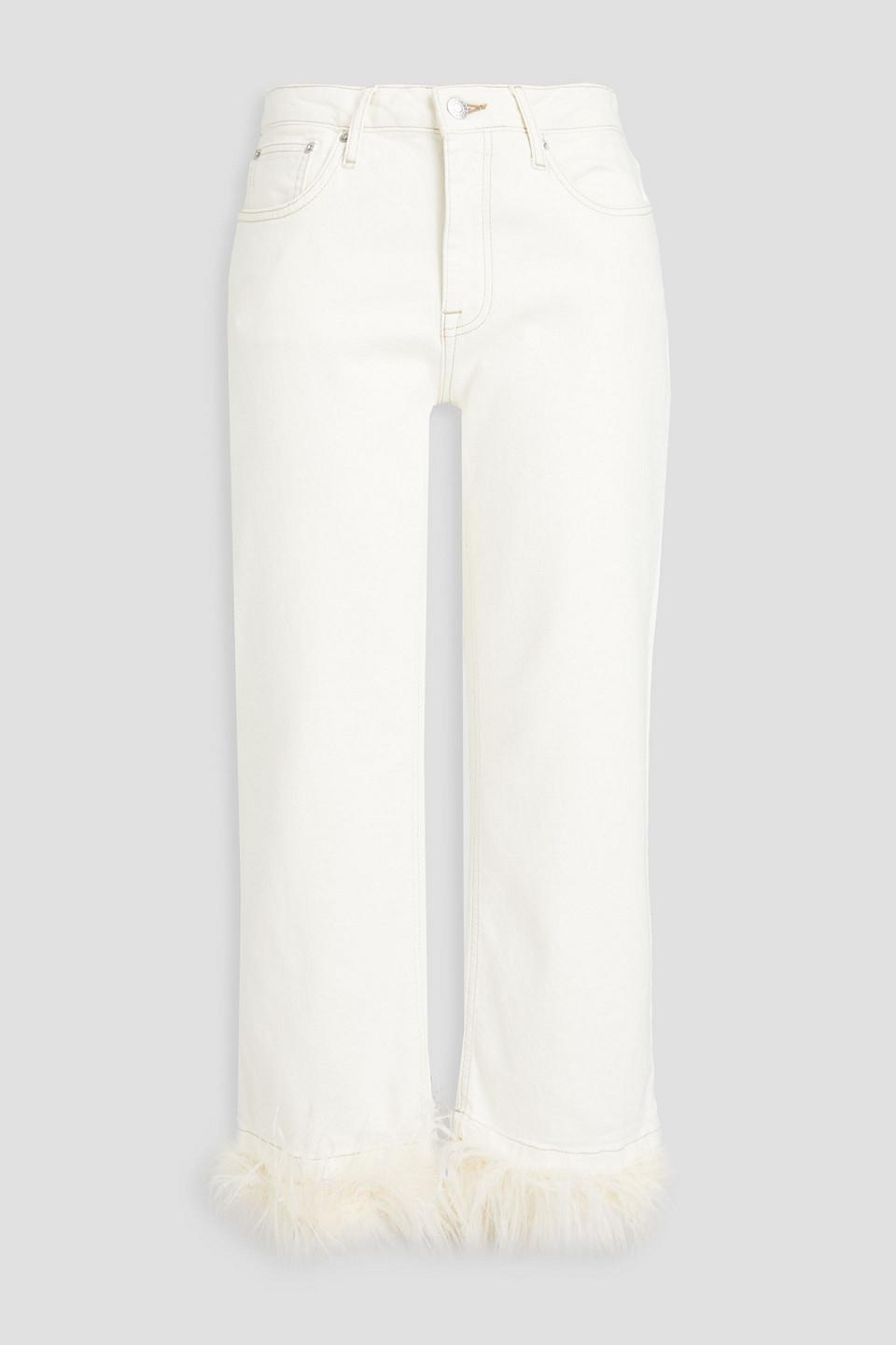 Jude cropped feather-embellished high-rise wide-leg jeans