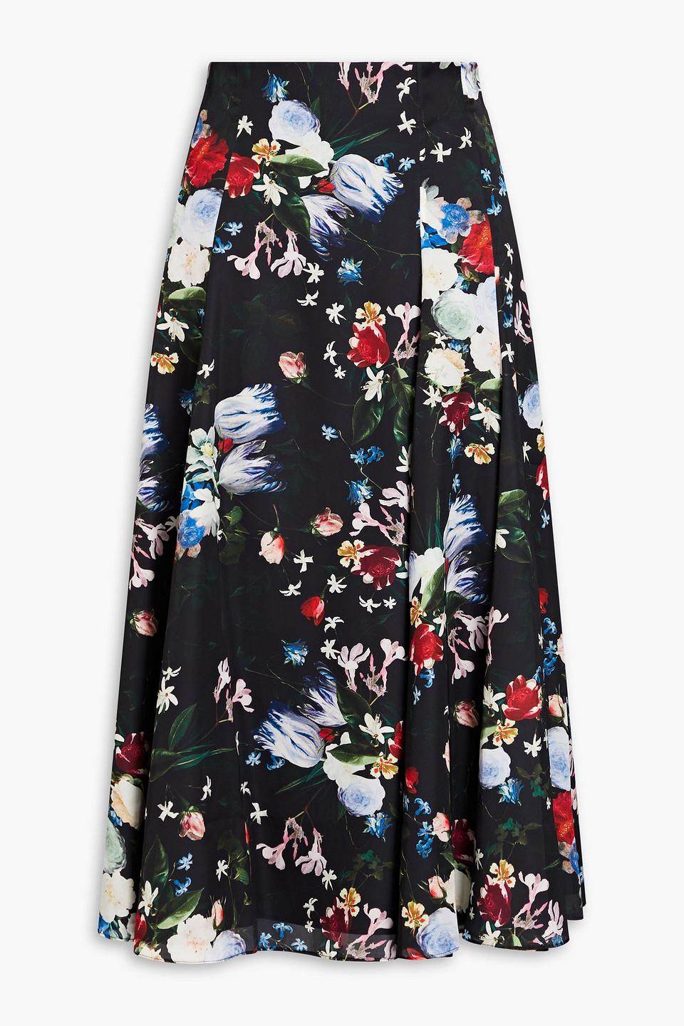 Vesper floral-print satin midi skirt