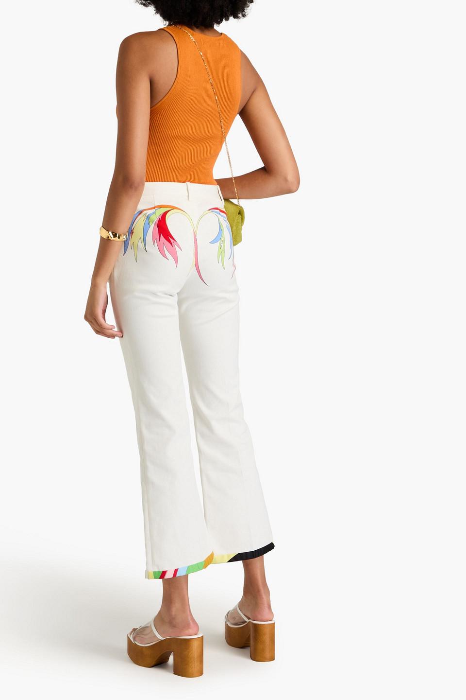 Printed cotton-blend twill flared pants