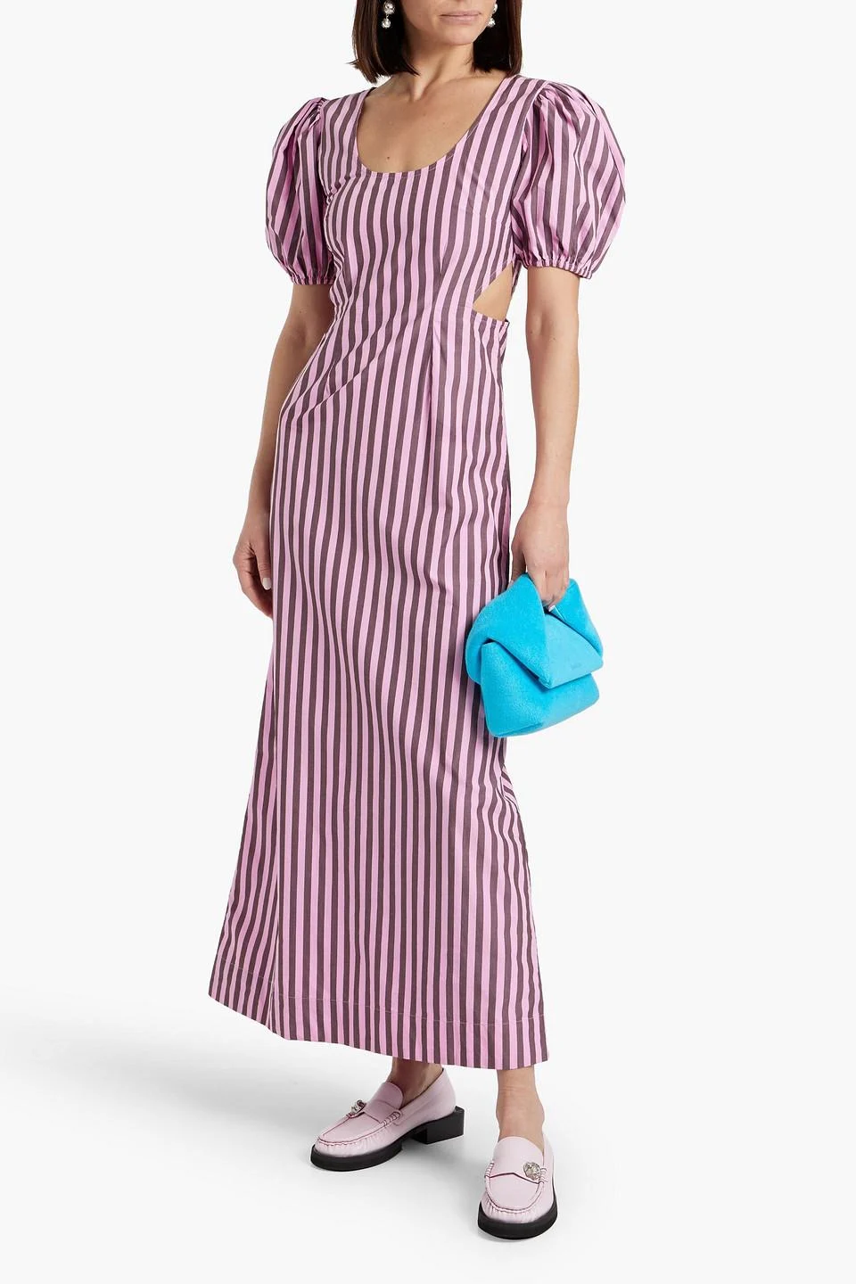 Cutout striped cotton-poplin maxi dress