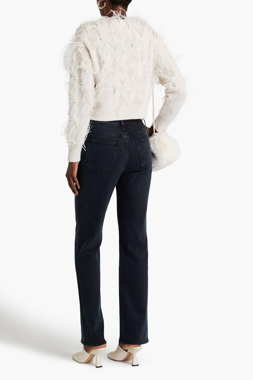 Crystal-embellished high-rise straight-leg jeans