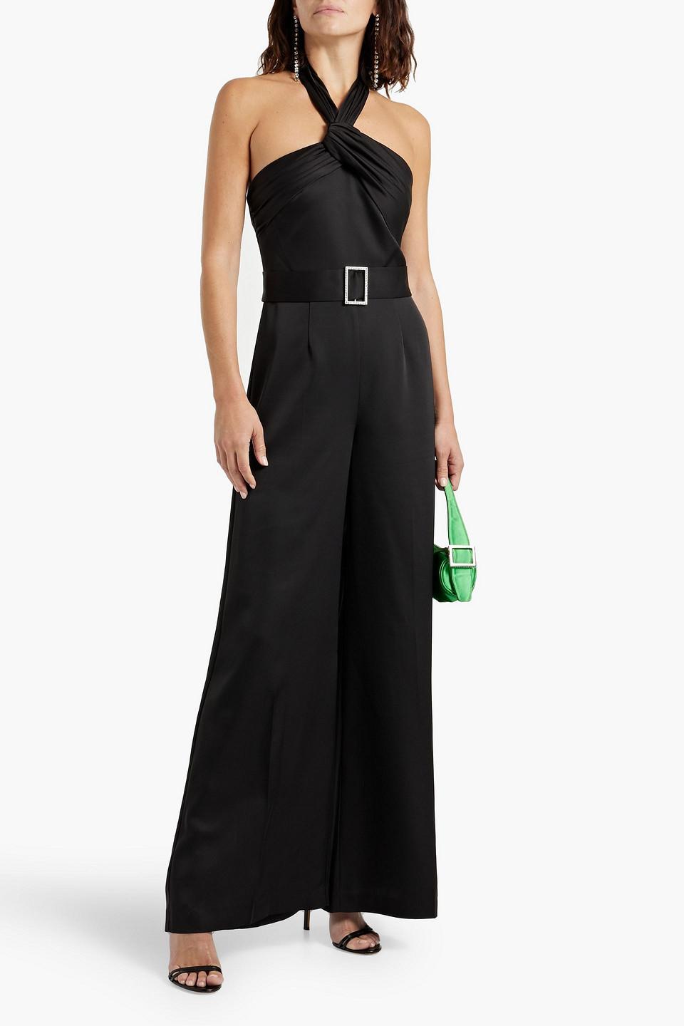 Kani crystal-embellished satin-crepe wide-leg halterneck jumpsuit