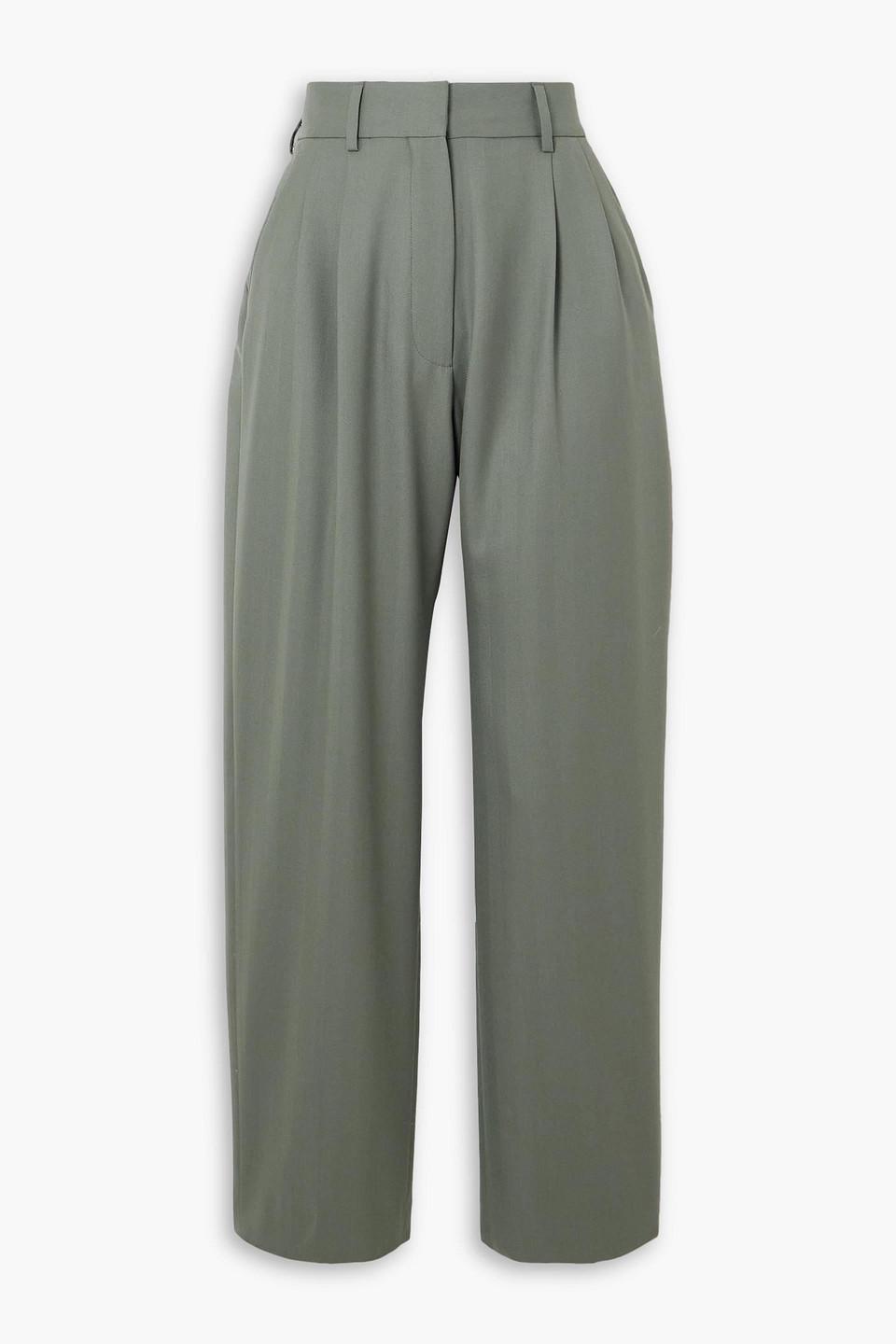 Fox pleated herringbone wool tapered pants