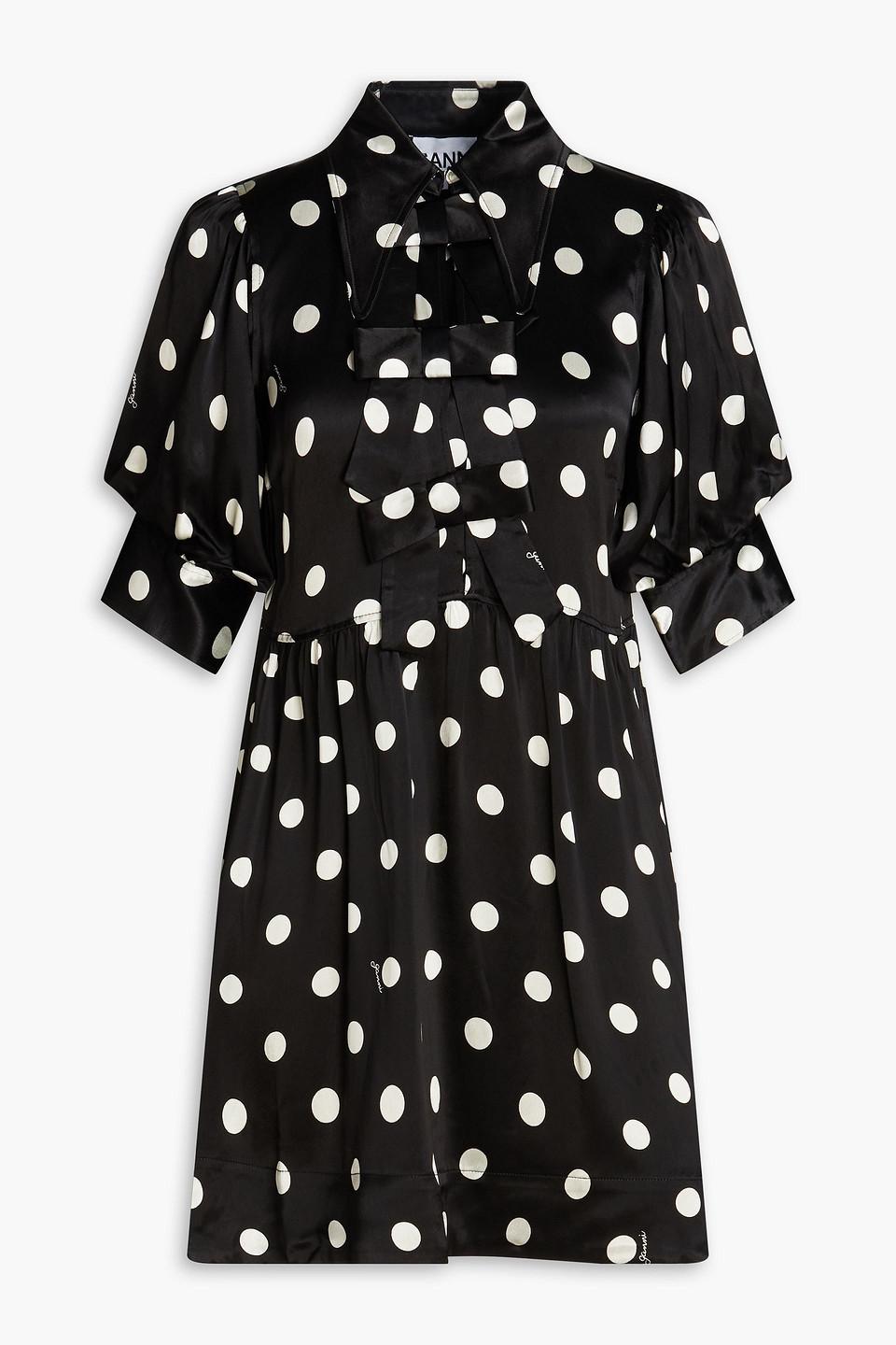 Gathered polka-dot satin-crepe mini dress