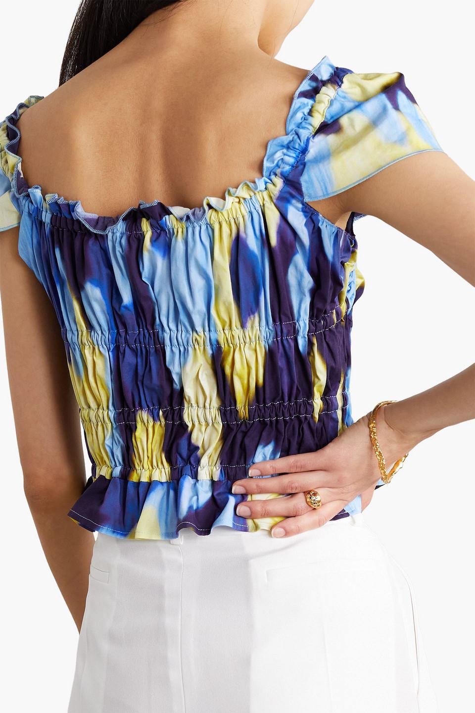 Darcey ruffled printed stretch-cotton poplin top