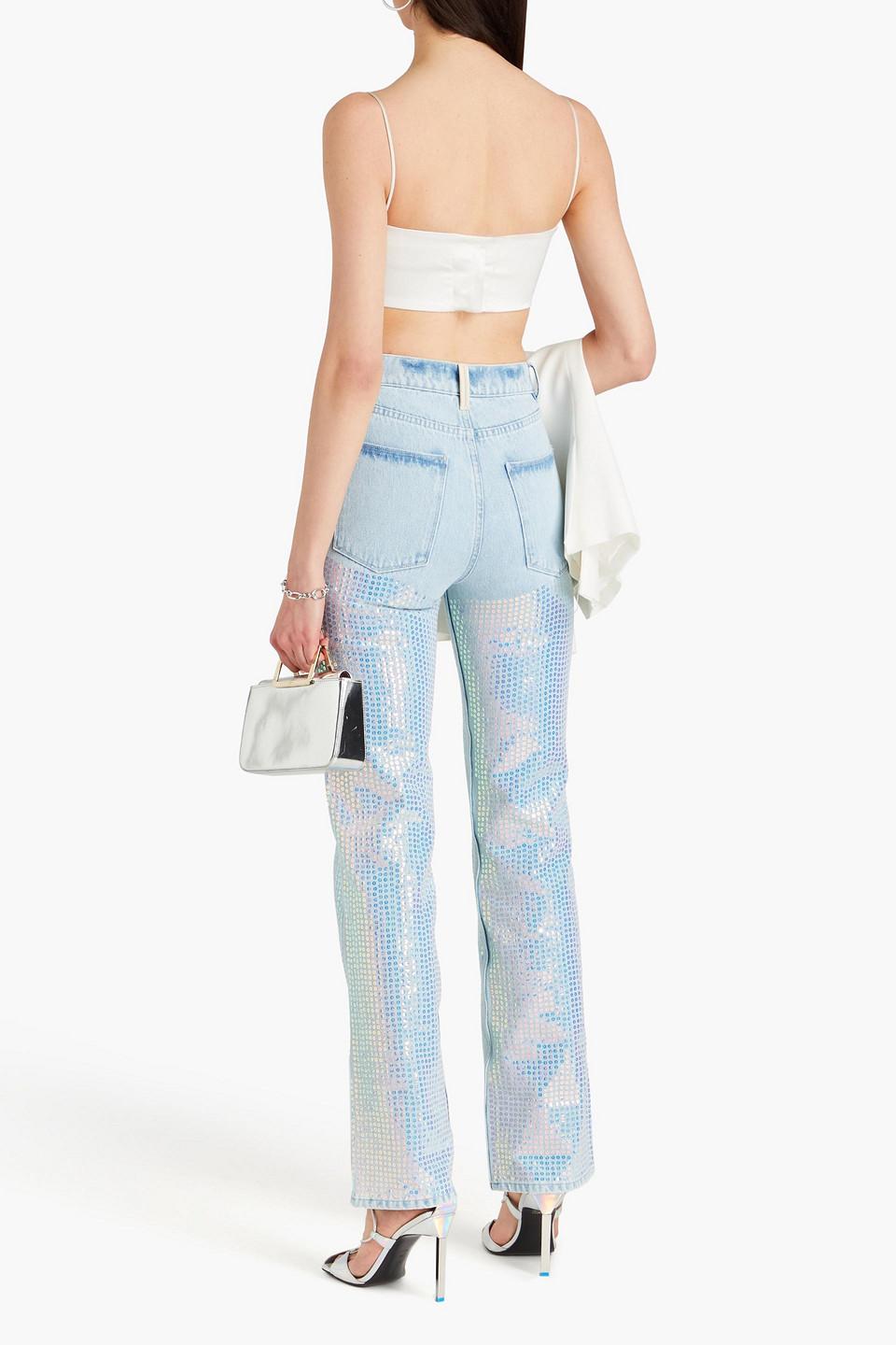 Rose sequined high-rise straight-leg jeans