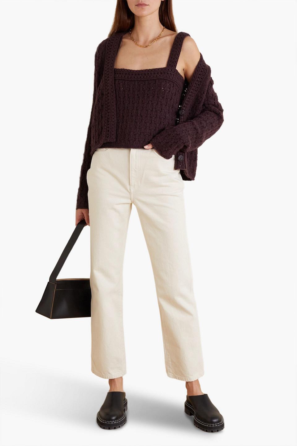 Cropped crochet-knit wool and cashmere-blend top