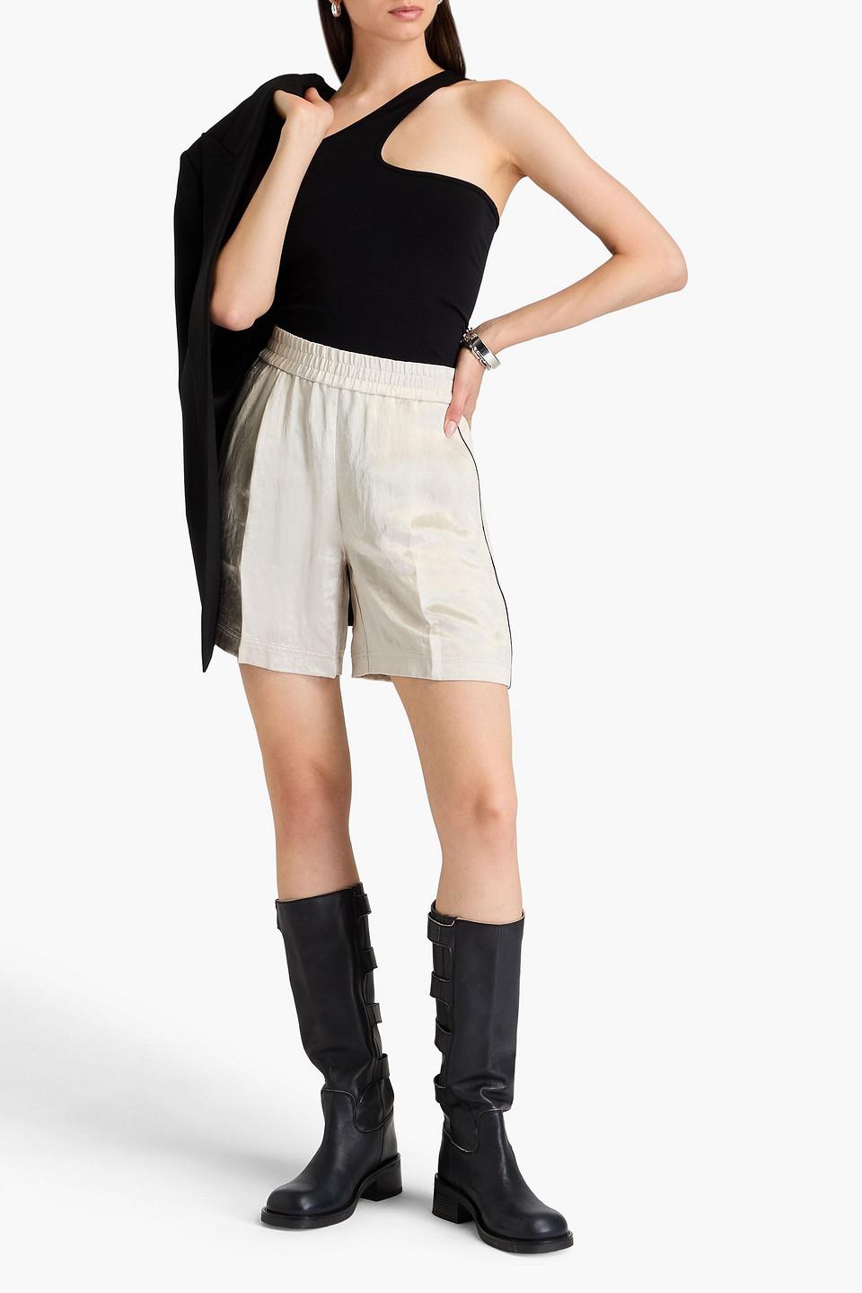 Pleated crinkled crepe-satin shorts