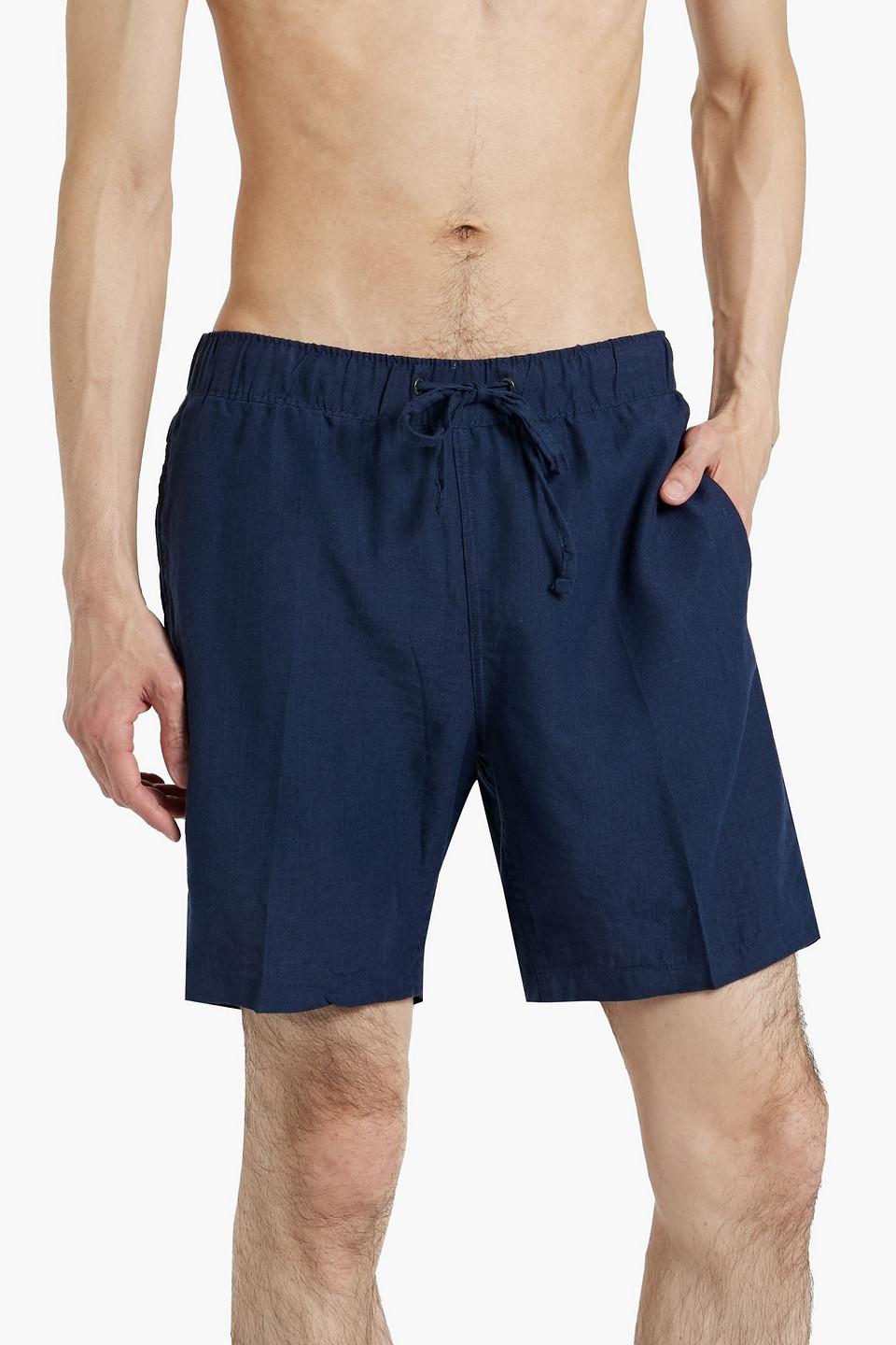 Mid-length linen-blend swim shorts