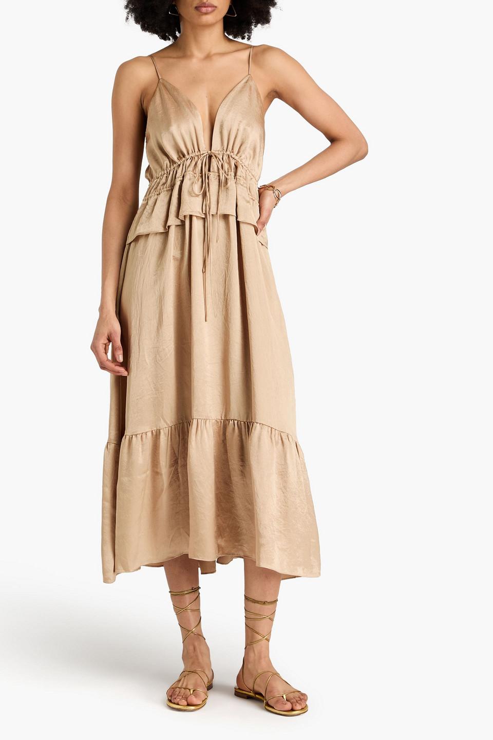 Ruffled crinkled-satin midi dress