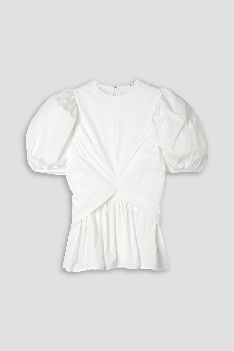 Faith gathered cotton-poplin peplum blouse