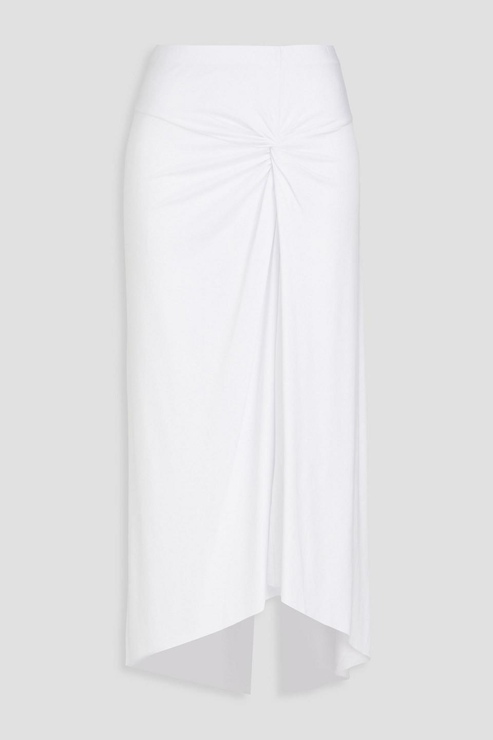 Asymmetric twisted stretch-jersey midi skirt