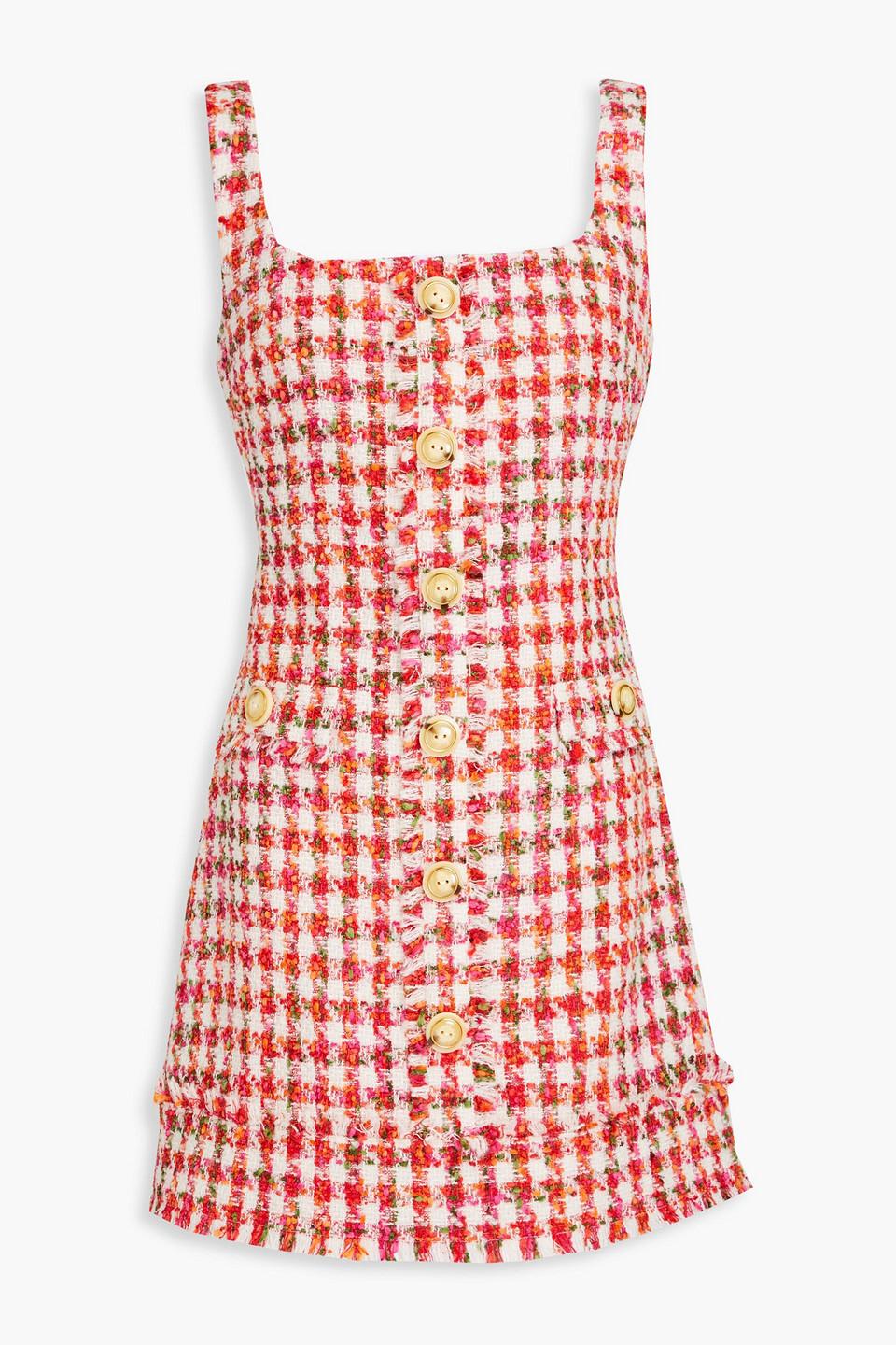 Evora fringed gingham tweed mini dress