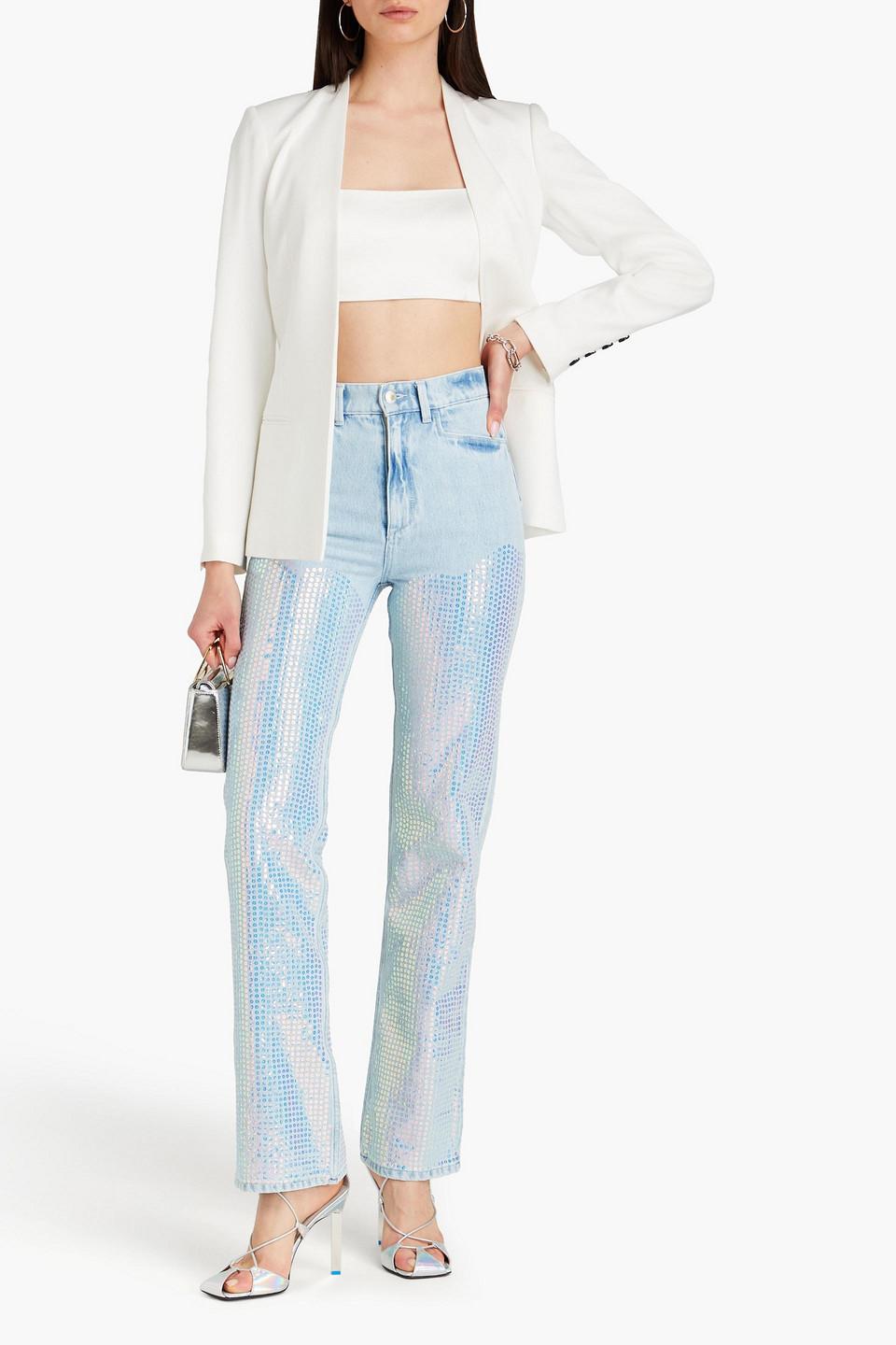 Rose sequined high-rise straight-leg jeans