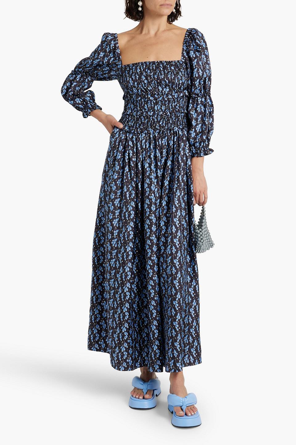 Harper shirred floral-print silk-twill maxi dress