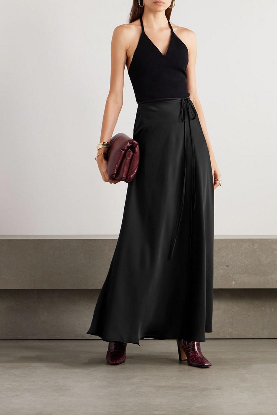 Satin maxi wrap skirt