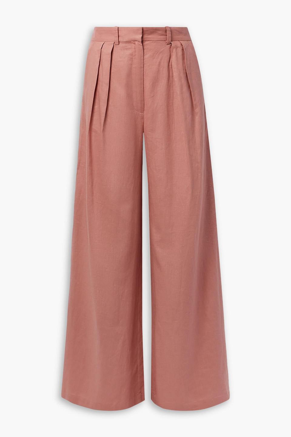 River pleated linen and cotton-blend wide-leg pants