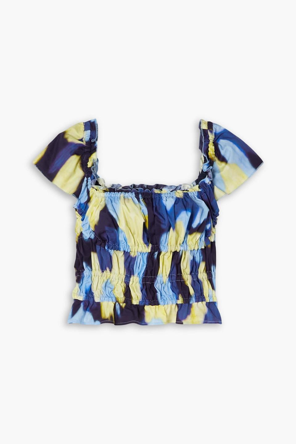 Darcey ruffled printed stretch-cotton poplin top