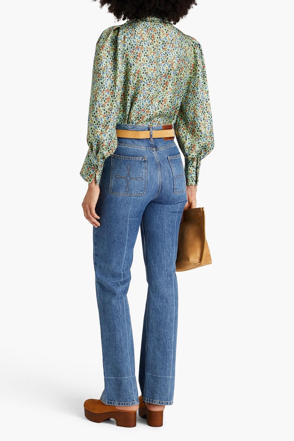 Clea ruffle-trimmed printed silk-twill blouse