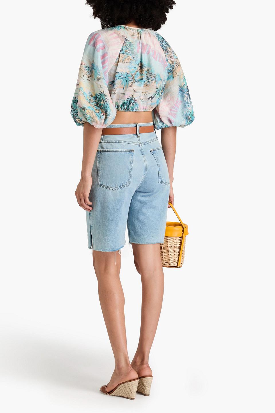 Cropped printed linen top