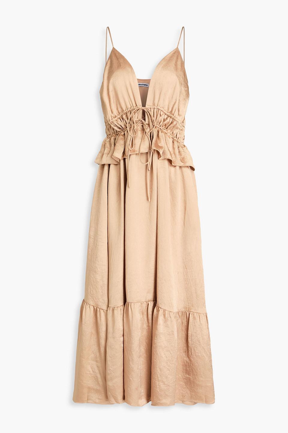 Ruffled crinkled-satin midi dress