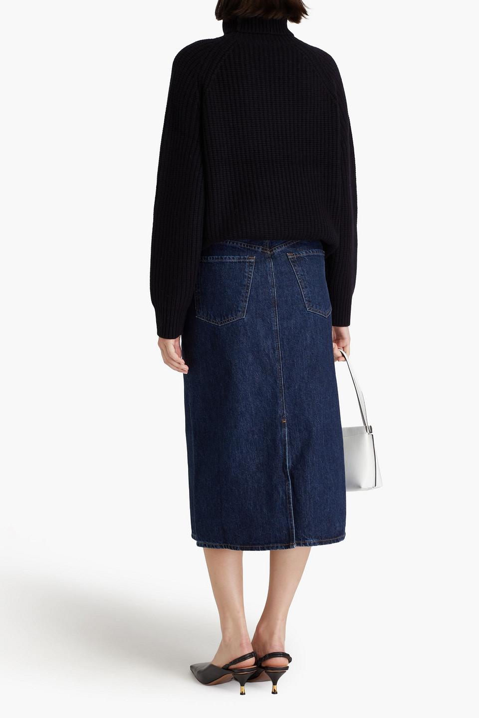 Low Slung denim midi skirt