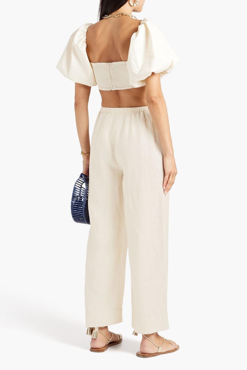 Linen-gauze wide-leg pants