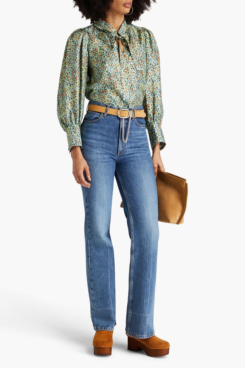 Clea ruffle-trimmed printed silk-twill blouse