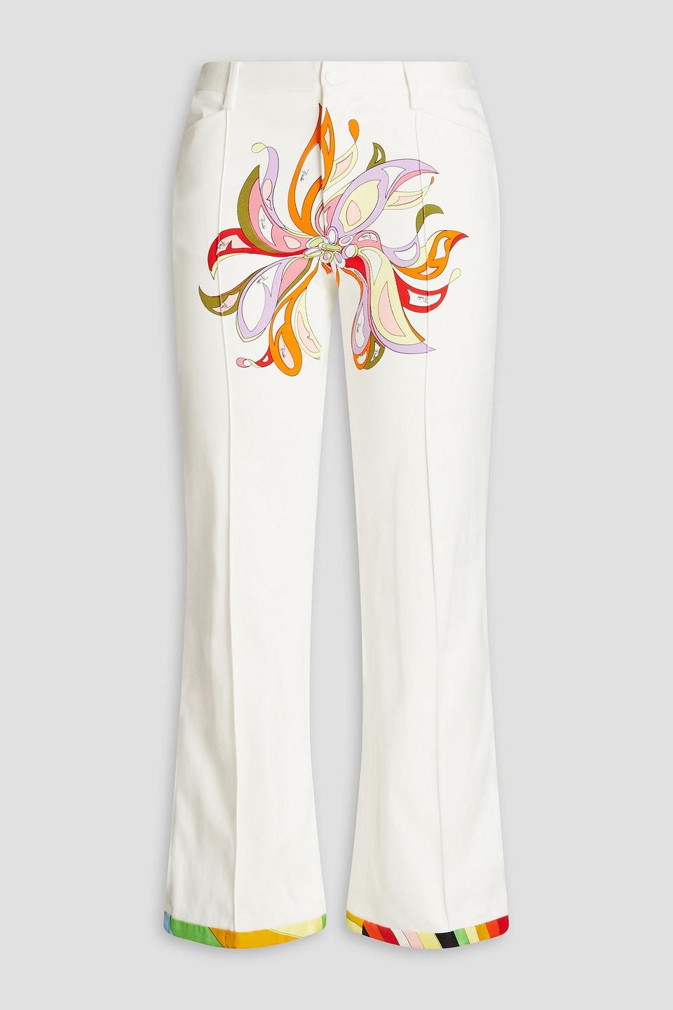 Printed cotton-blend twill flared pants