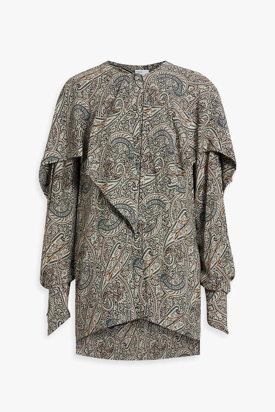 Cape-effect printed crepe blouse