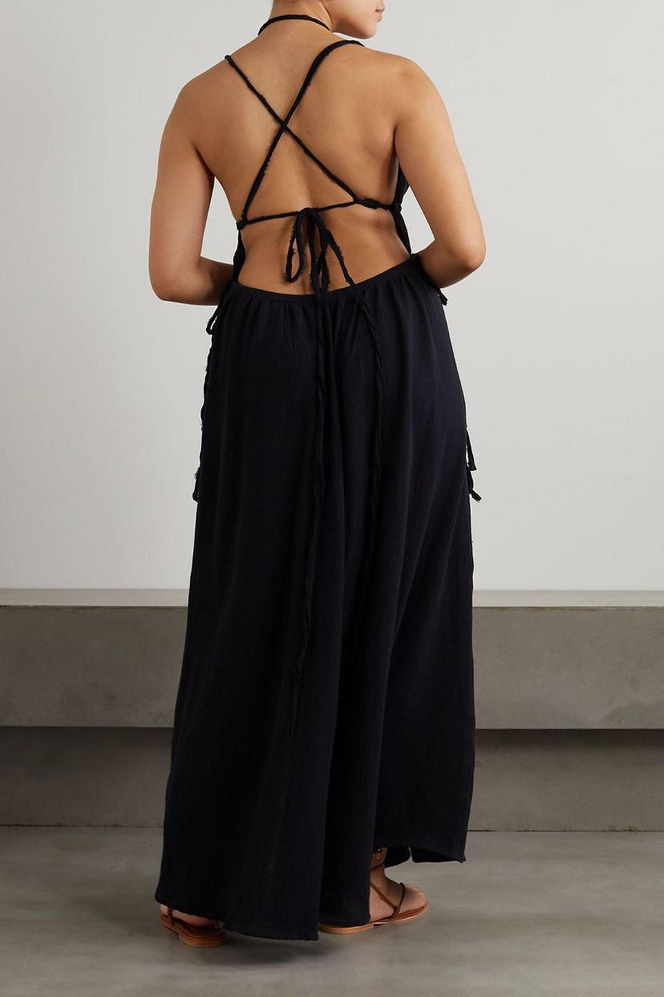 Tupaq open-back cotton halterneck maxi dress