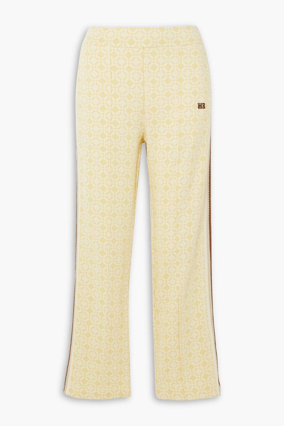 Shine cropped crochet-trimmed cotton-jacquard straight-leg pants