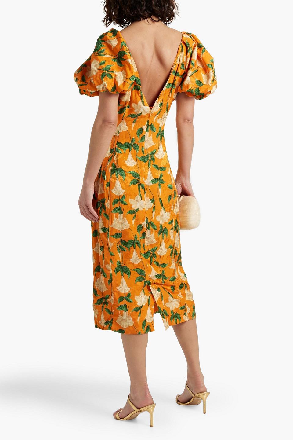 Celia ruched floral-print ECOVERO-blend jacquard midi dress