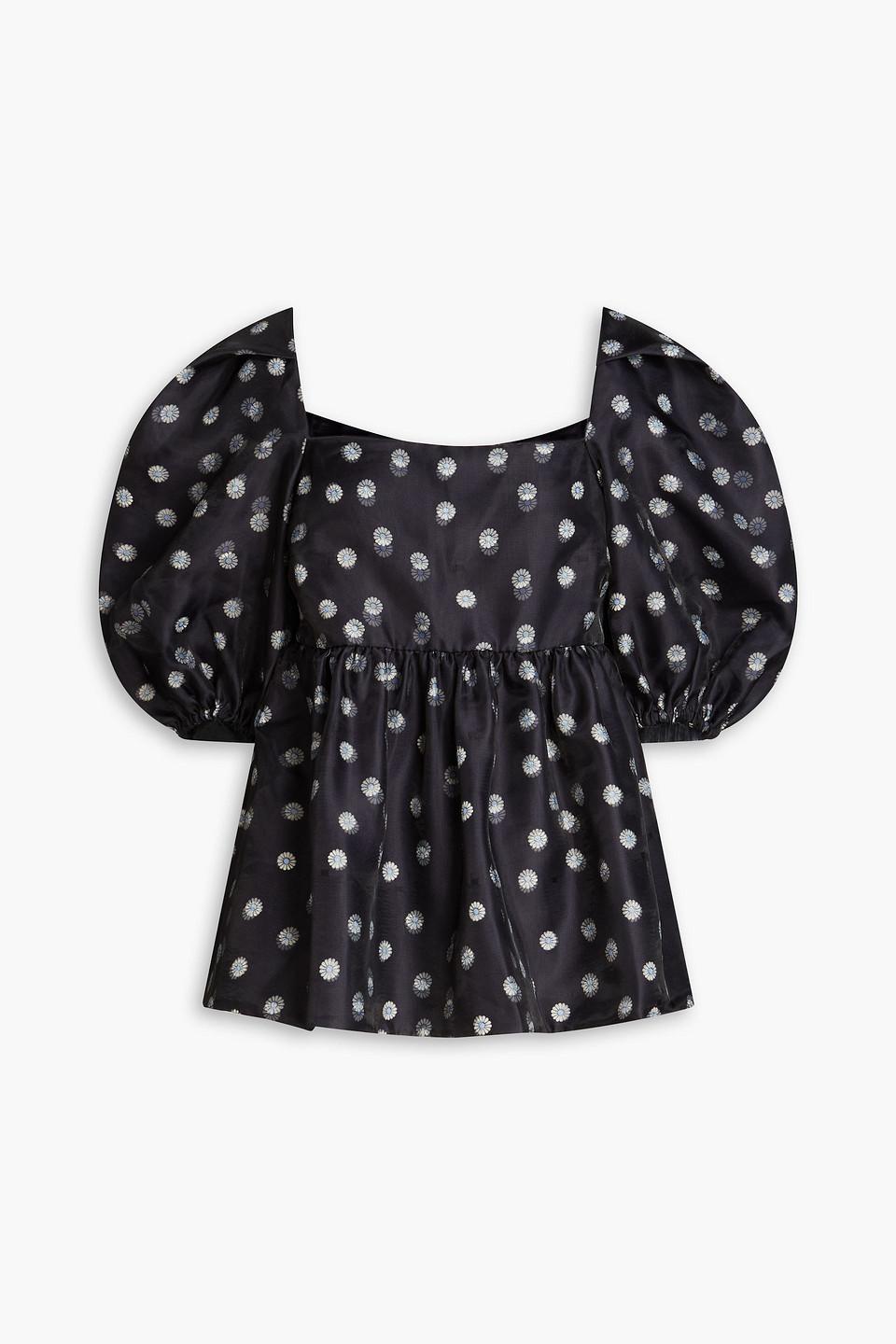 Kinsley gathered floral-print organza top