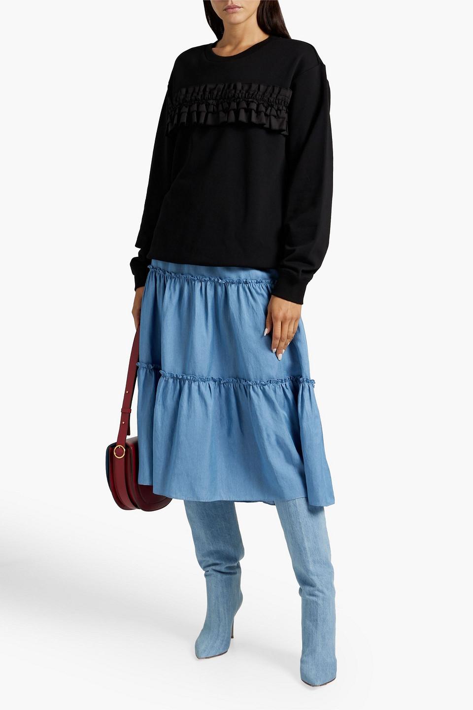 Tiered twill midi skirt