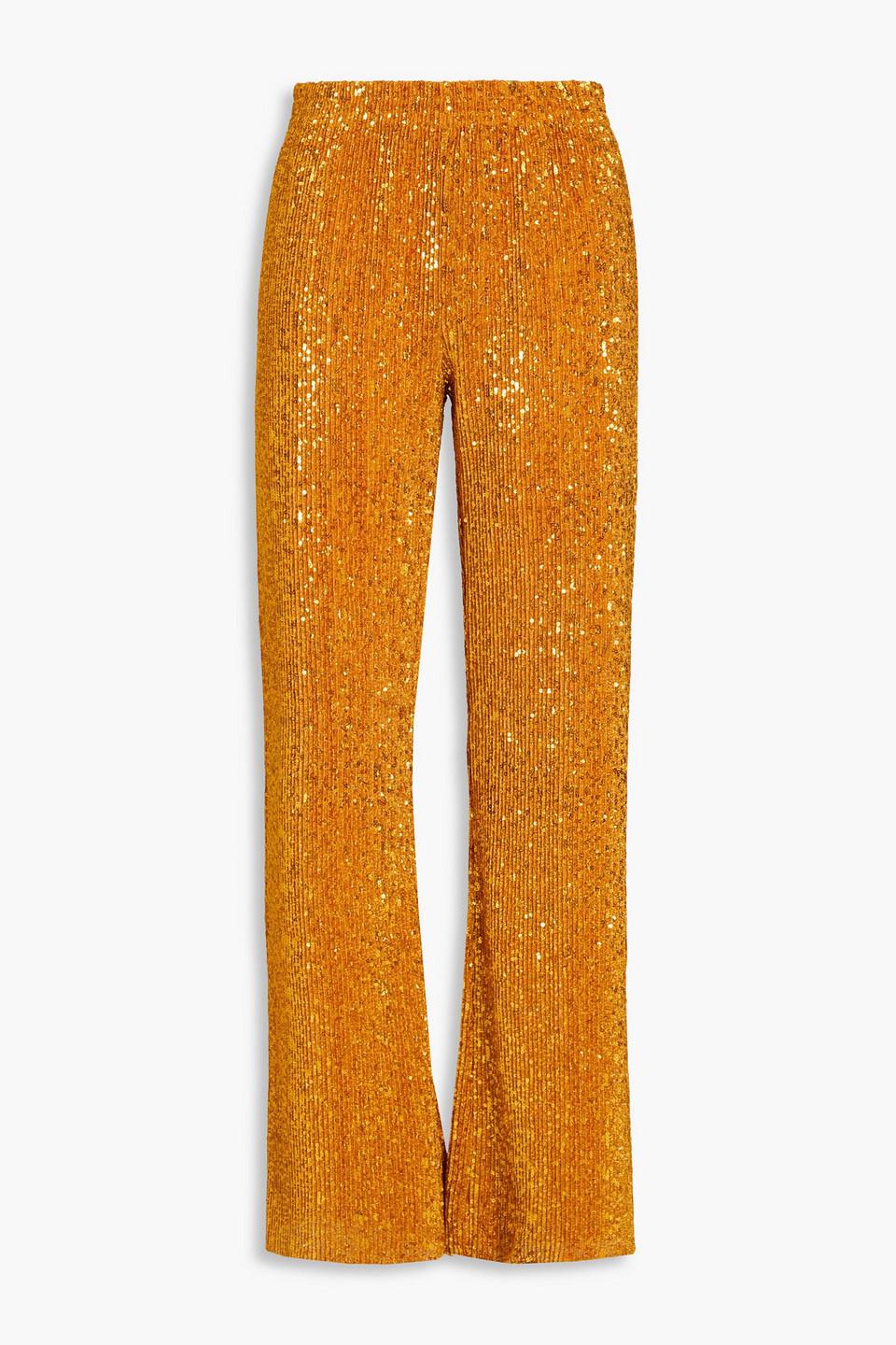 Markus sequined plissé-knitted straight-leg pants