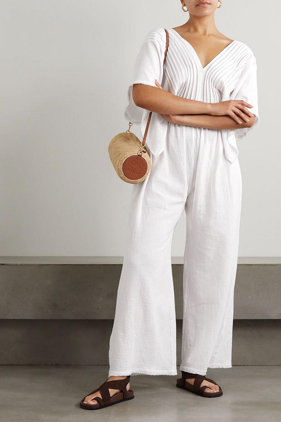 Quillen open-back pintucked cotton jumpsuit