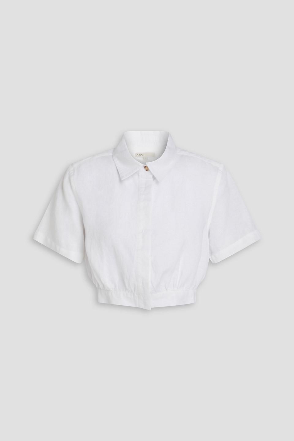 Cropped linen and Lyocell-blend shirt