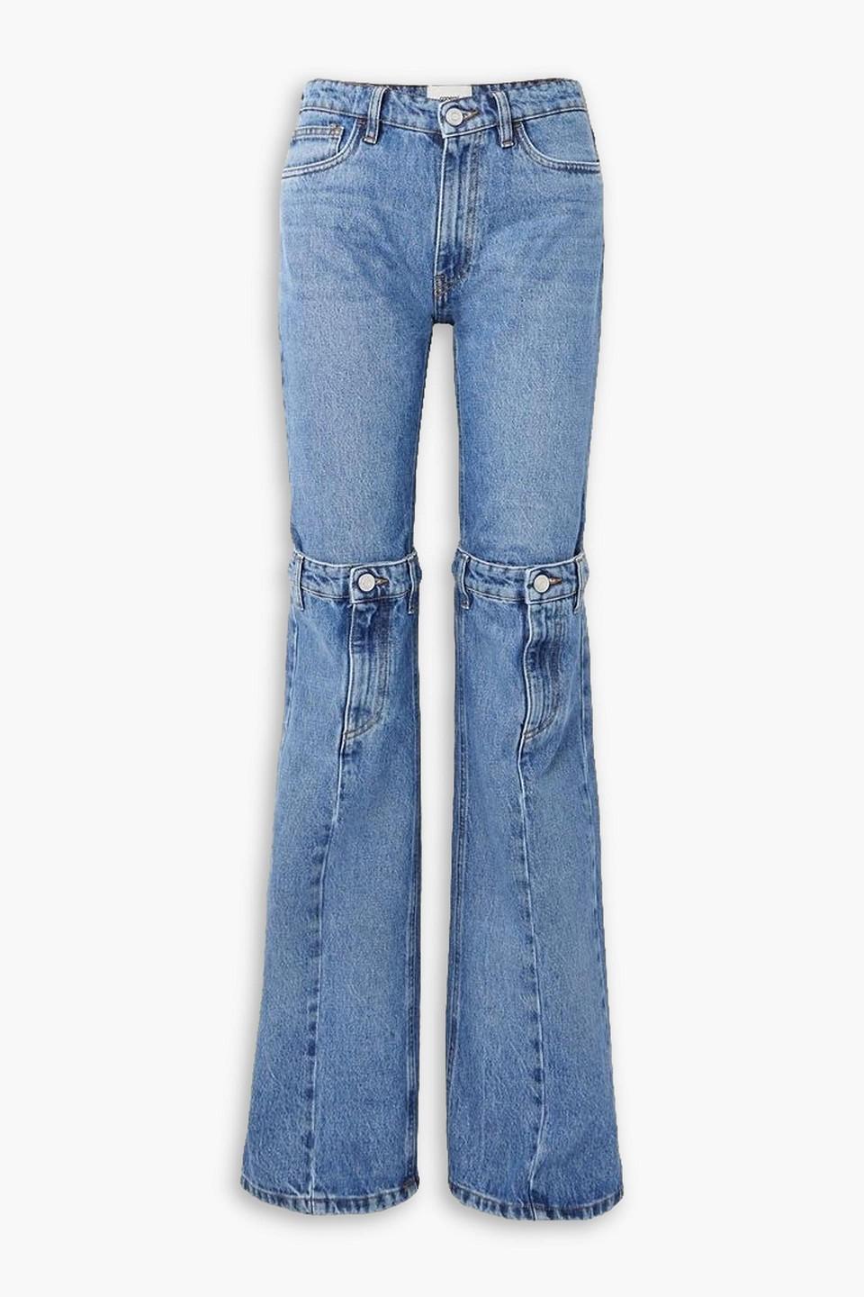 Paneled mid-rise straight-leg jeans