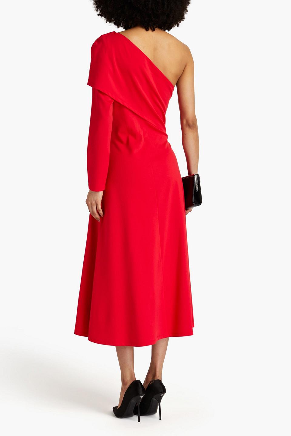 One-sleeve stretch-jersey midi dress