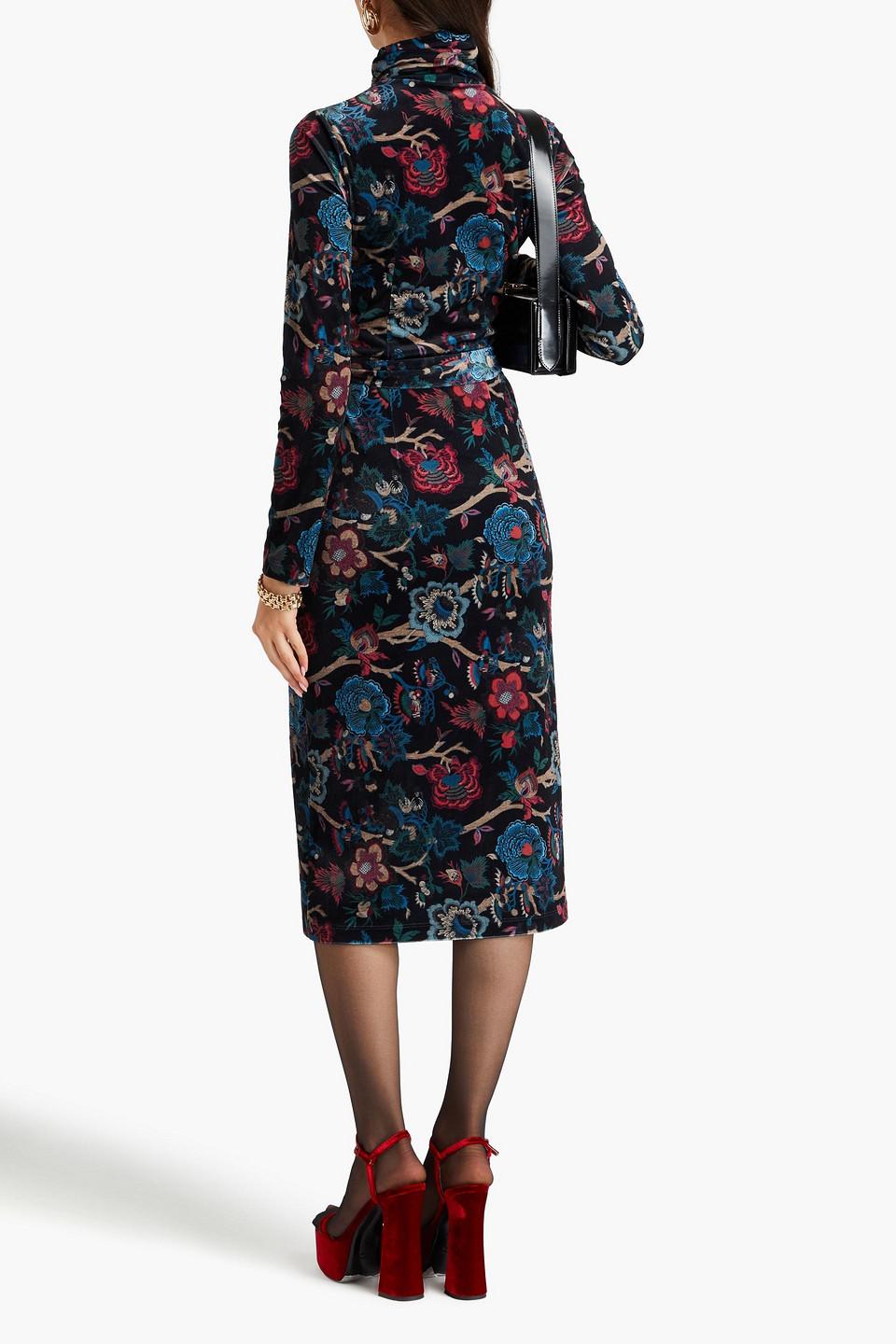 Piper floral-print stretch-velvet midi dress