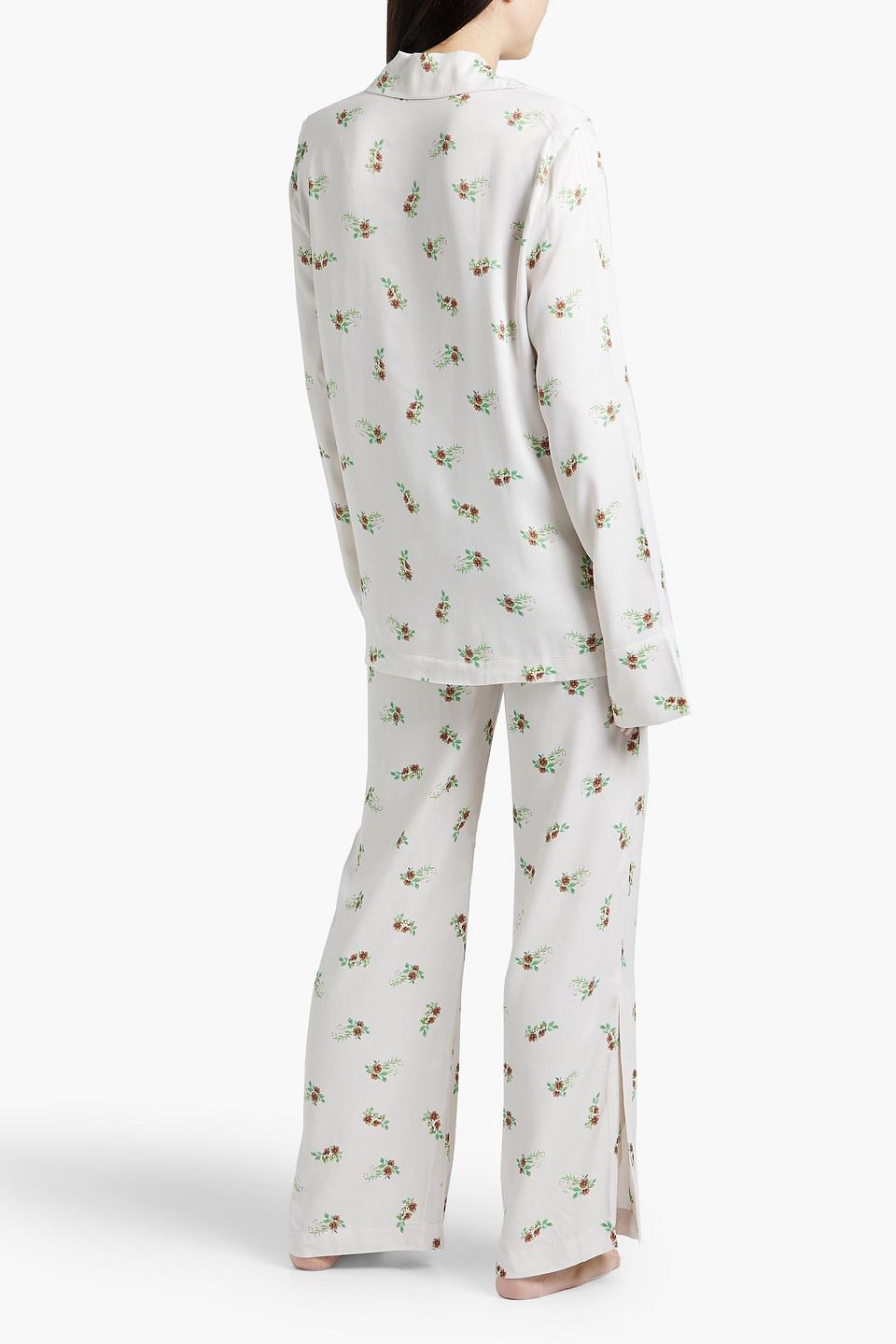 Floral-print charmeuse pajama pants